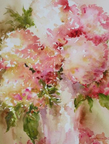 Soft Hydrangeas by Denise Cole - Watercolors