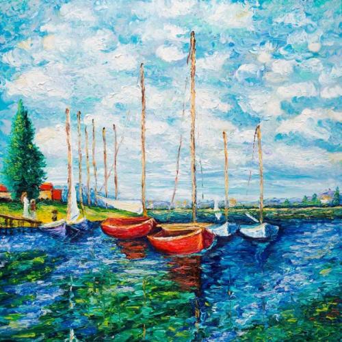 Tribute to Monet ~ Red Boats by Kimberly Adams