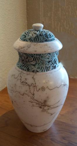 Teal Sea Vessel with Lid by Jeff Margolin