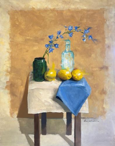 Delphinium with Lemons by Bronwyn Groman