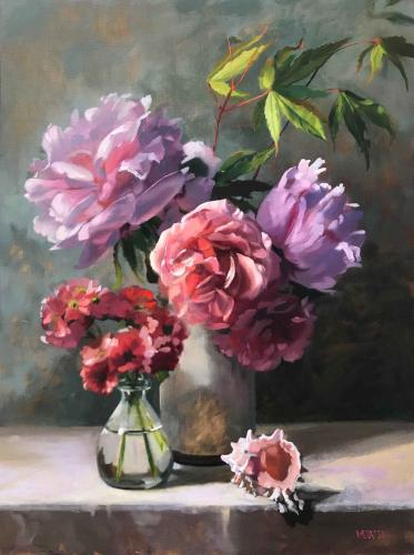 Pink Peonies and Blush Rose by Michelle Waldele